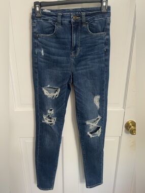 American Eagle Outfitters Dark Blue Distressed Skinny Jeans